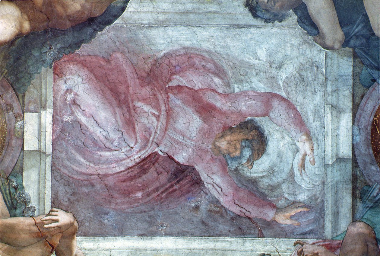 Det sixtinske kapells tak: Gud som skiller lys fra mørket (forhåndsrestaurering) av Michelangelo Buonarroti