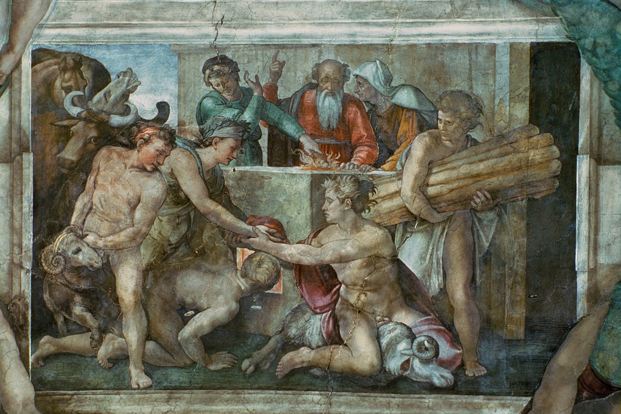 Det sixtinske kapells tak: Noah After the Flood (forhåndsrestaurering) av Michelangelo Buonarroti