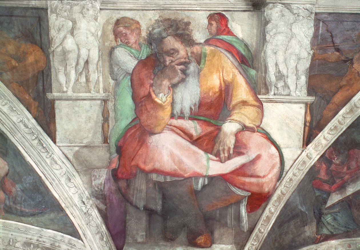 Tak i det sixtinske kapell: Profeten Jeremiah (forhåndsrestaurering) av Michelangelo Buonarroti