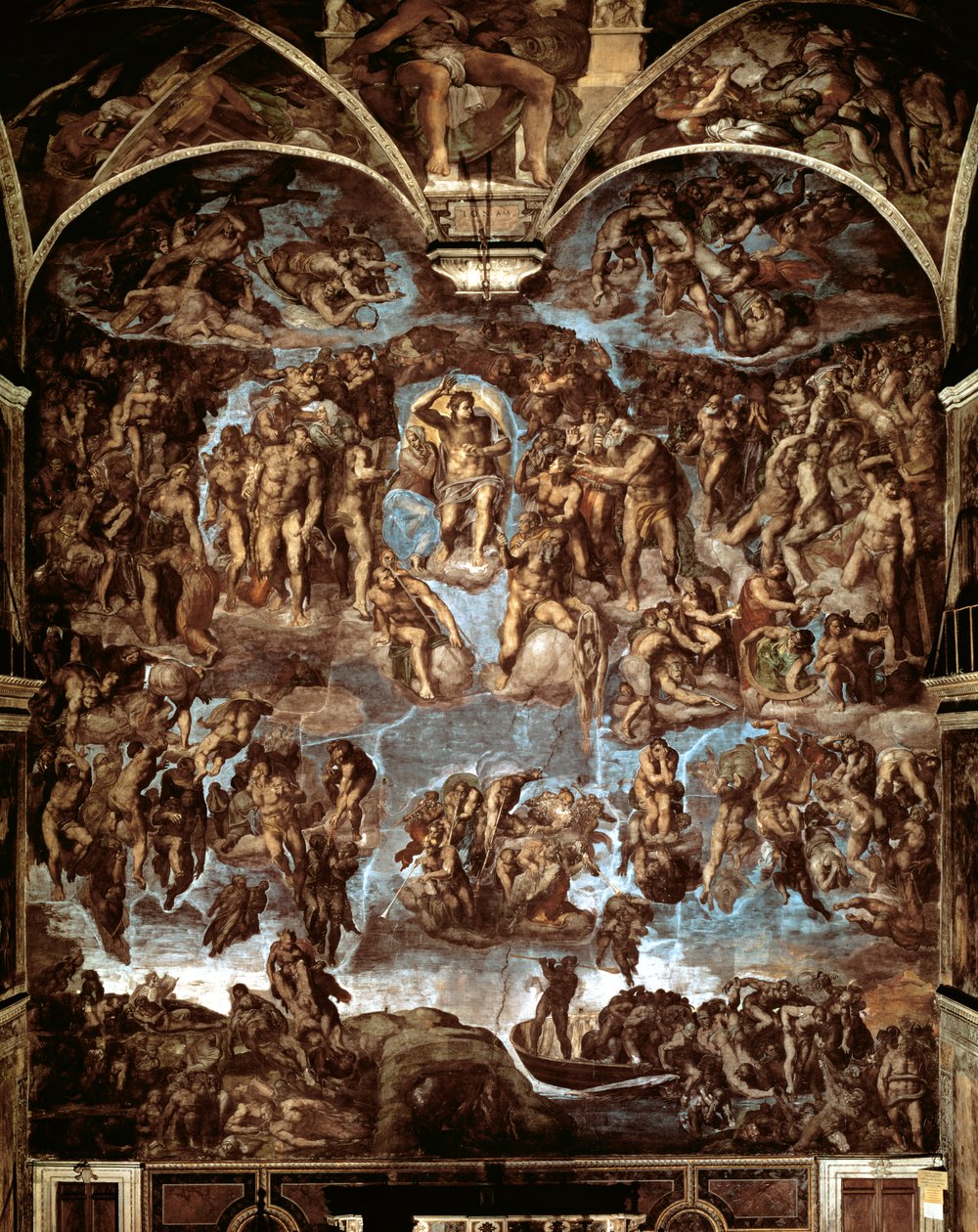 Det sixtinske kapell: The Last Judgement, 1538-41 (forhåndsrestaurering) av Michelangelo Buonarroti
