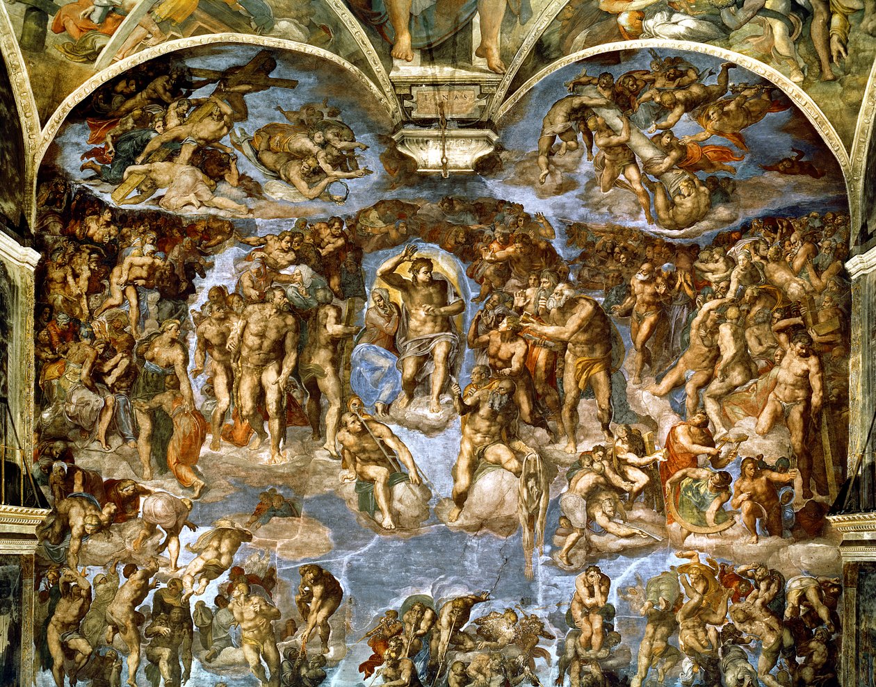 Det sixtinske kapell: The Last Judgement, 1538-41 (forhåndsrestaurering) av Michelangelo Buonarroti