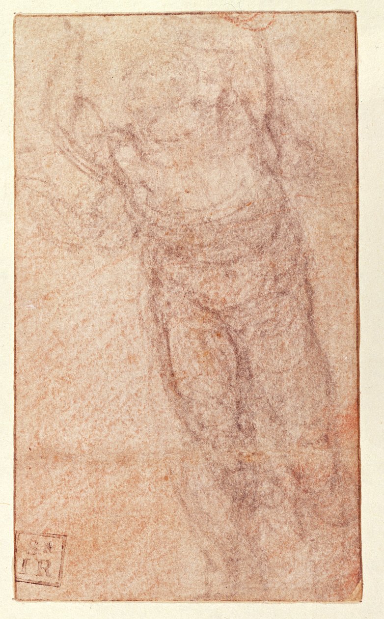 Studie for 'The Resurrection', ca. 1532-34 (rødt og svart kritt på papir) (recto) av Michelangelo Buonarroti