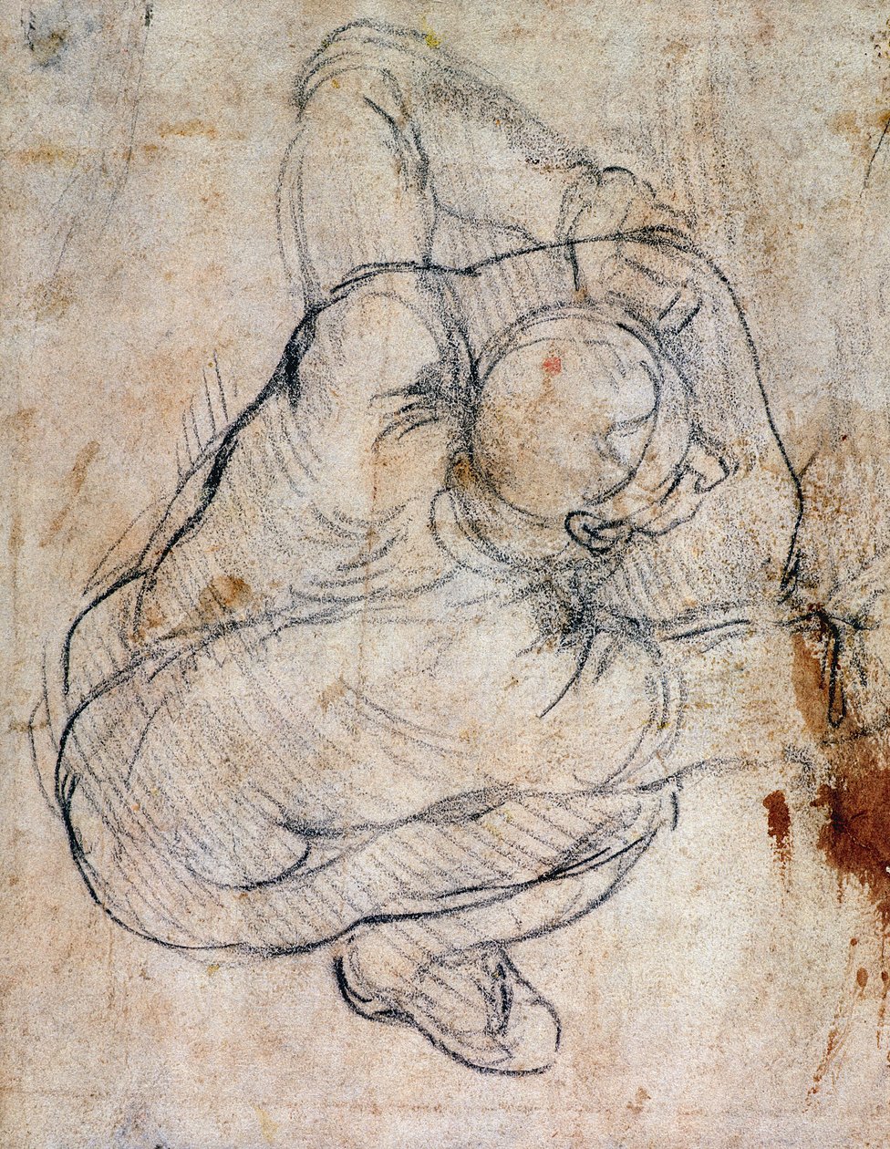Study for the Last Judgment (svart kritt på papir) (recto) (for verso se 191772) av Michelangelo Buonarroti