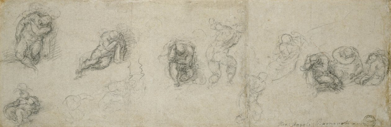 Study of Apostles, ca. 1550-55 (svart kritt på papir) av Michelangelo Buonarroti