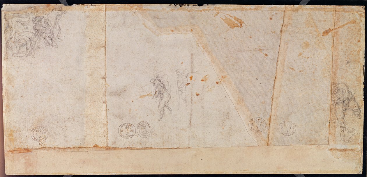 Studie av figurer (svart kritt på papir) (verso) av Michelangelo Buonarroti