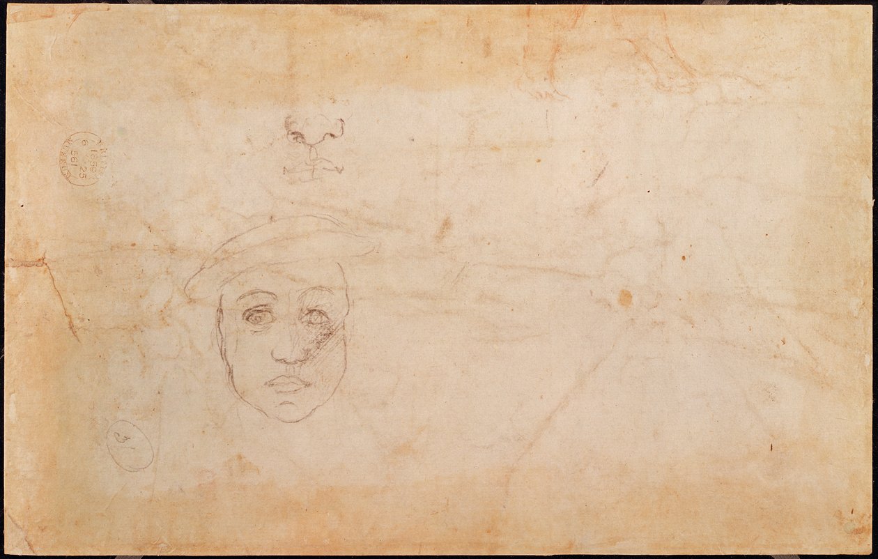 Studie av et mannlig hode (verso) av Michelangelo Buonarroti