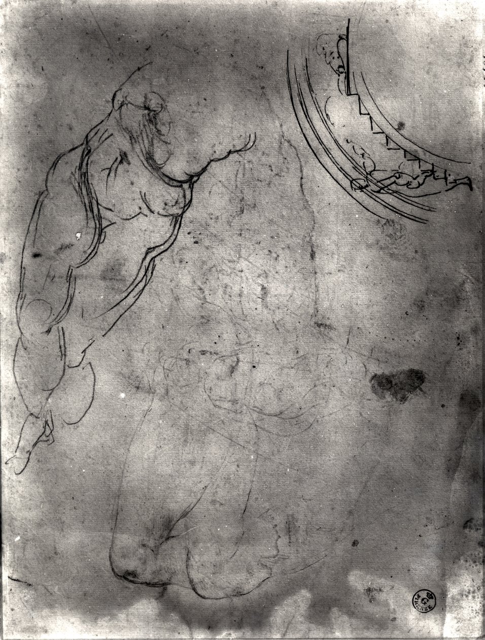 Studie av en naken mann (penn og blekk og blyant på papir) av Michelangelo Buonarroti