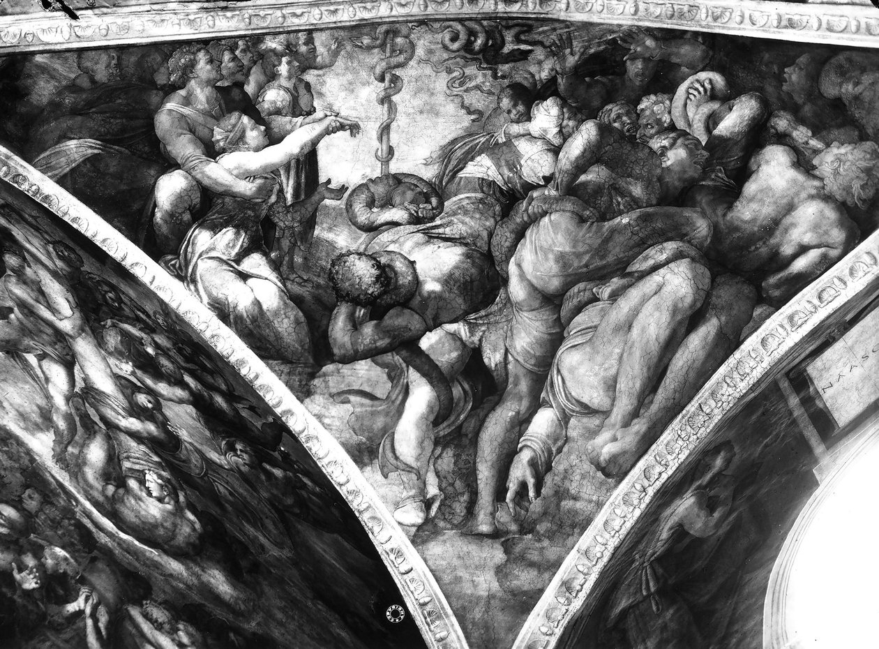 The Brazen Serpent, fra det sixtinske tak av Michelangelo Buonarroti