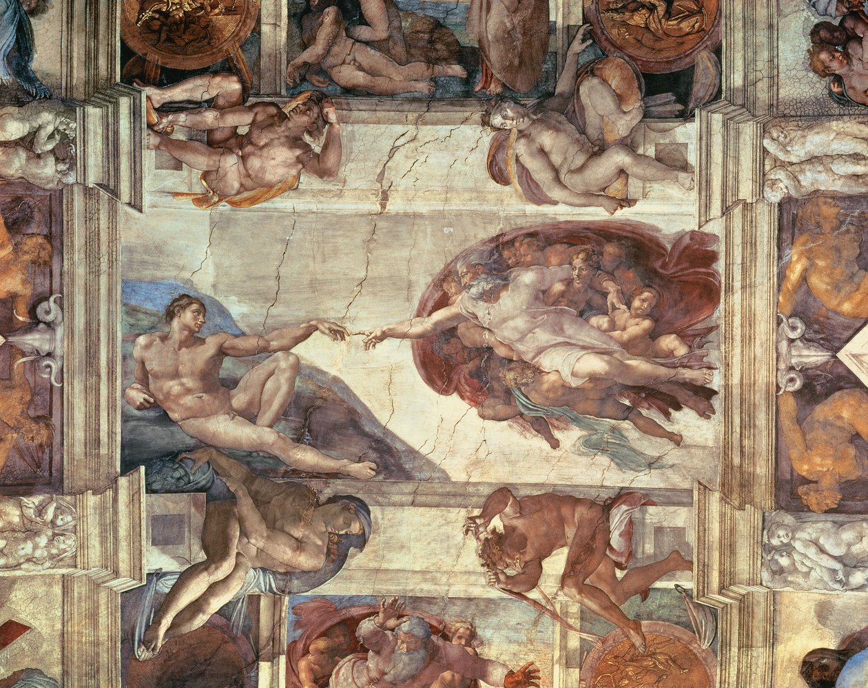 The Creation of Adam, detalj fra det sixtinske tak, 1511-12 av Michelangelo Buonarroti