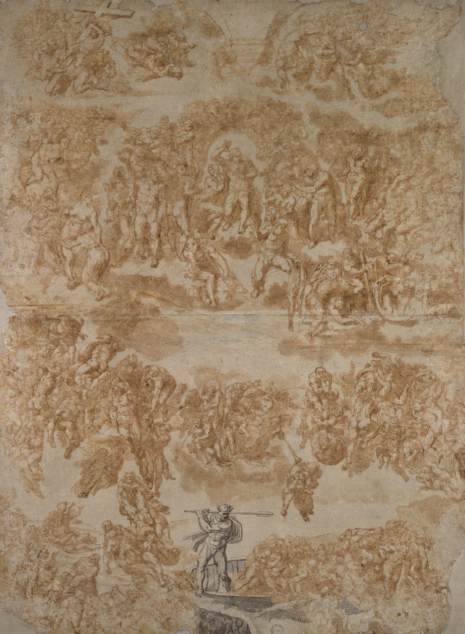 The Last Judgment (penn med vask på papir) av Michelangelo Buonarroti