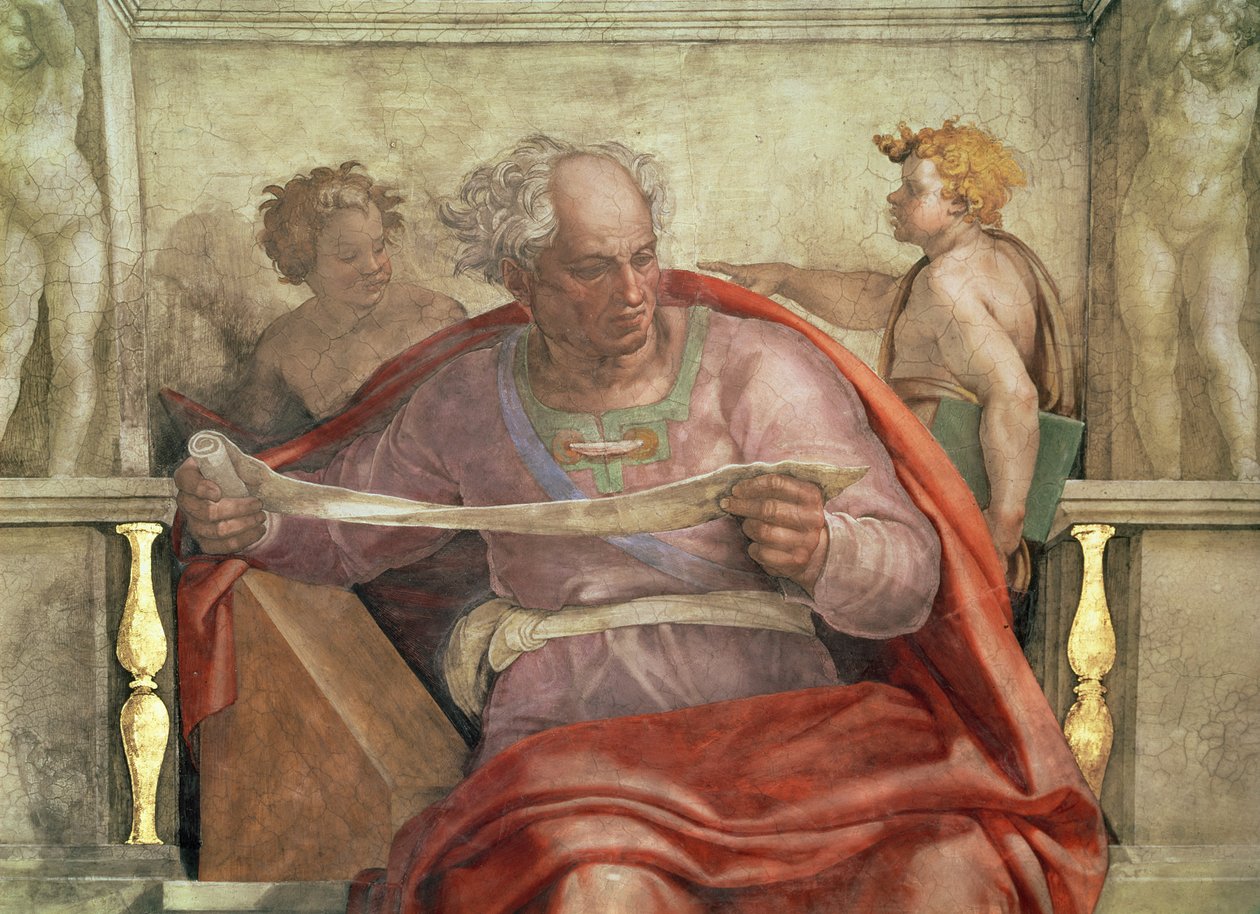 Profeten Joel, fra det sixtinske tak (forhåndsrestaurering) av Michelangelo Buonarroti