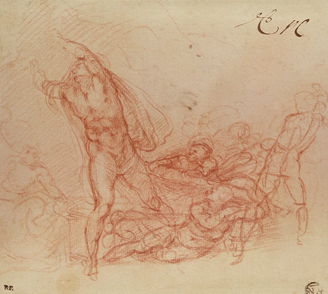 The Resurrection of Christ, ca. 1536-38 (rødt kritt på papir) av Michelangelo Buonarroti