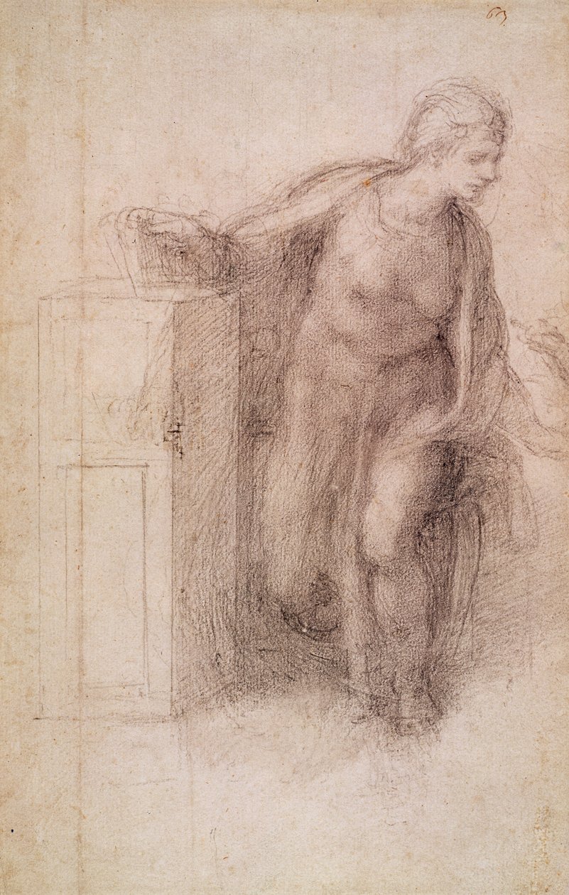 The Virgin Annunciate, ca. 1546 (svart kritt på papir) av Michelangelo Buonarroti