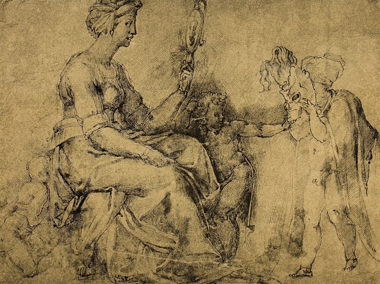 Forfengelighet (?), Tegning av Michelangelo. Cabinet of Drawings and Prints, Uffizi Gallery, Firenze av Michelangelo Buonarroti