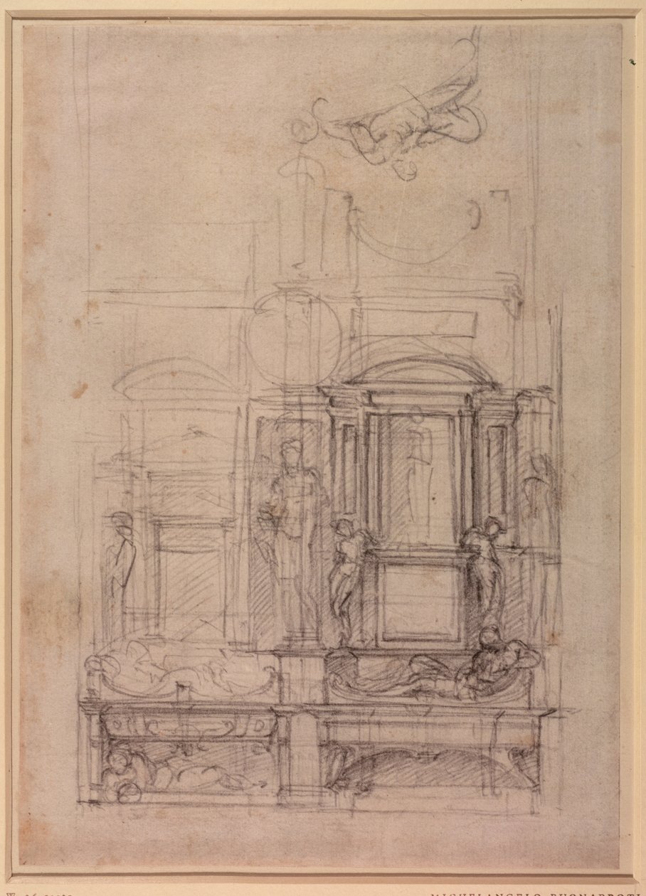 W.26r Design for Medici-kapellet i kirken San Lorenzo, Firenze (kull) av Michelangelo Buonarroti