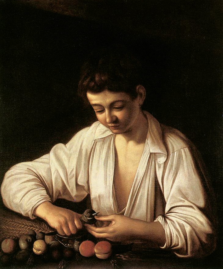 En gutt som skreller frukt av Michelangelo Merisi Caravaggio