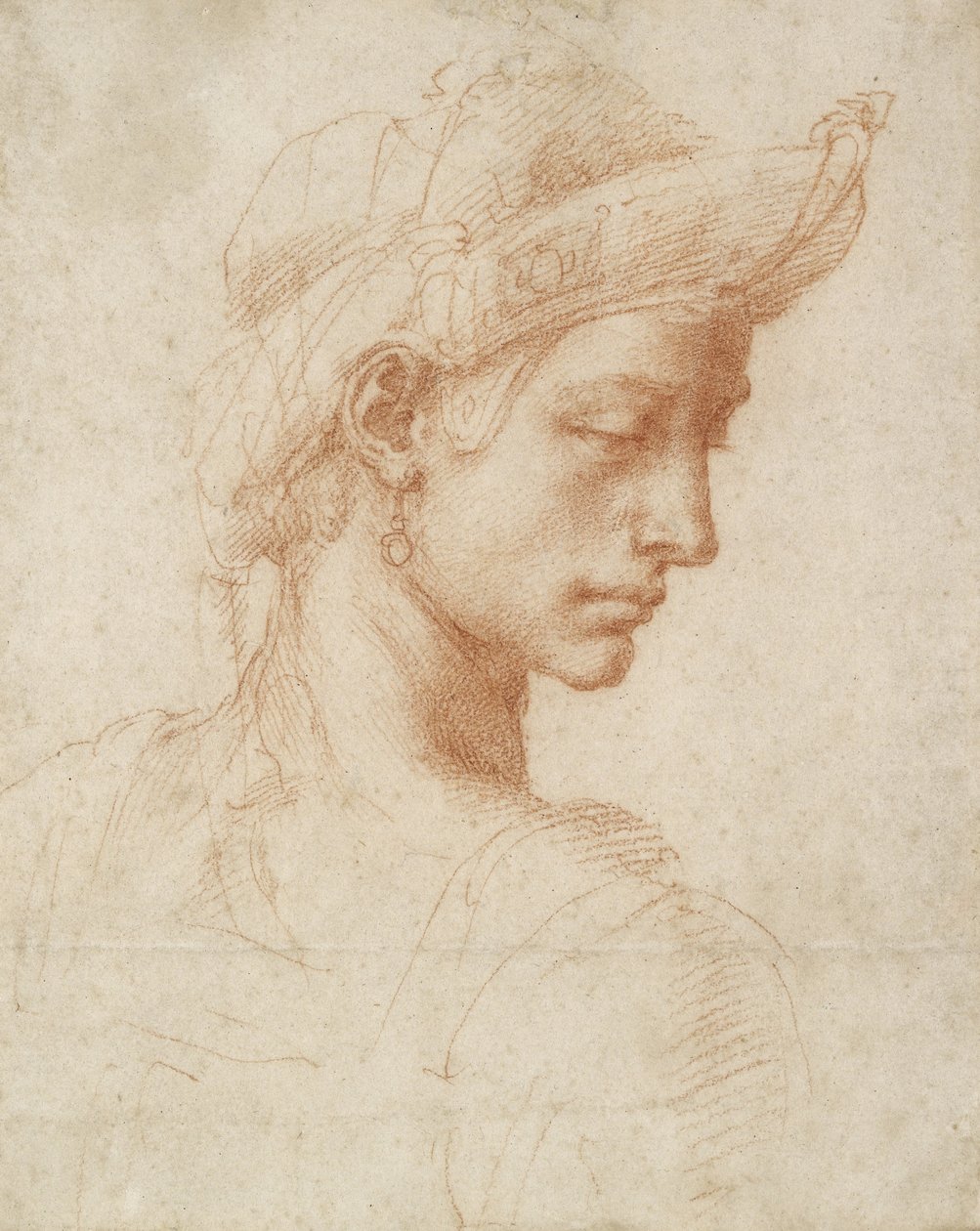 Ideell hode, ca. 1518-20 (rødt kritt på papir) av Michelangelo Buonarroti