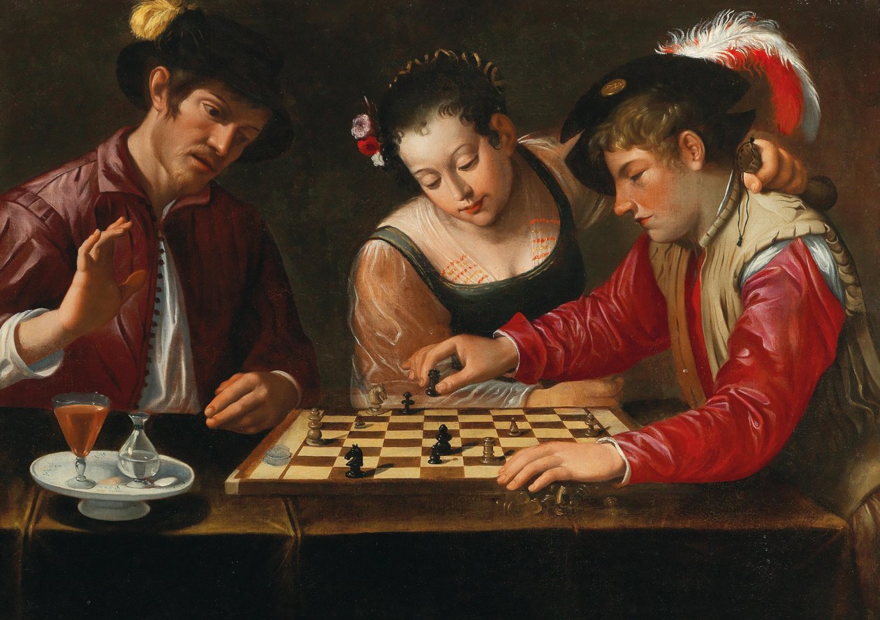 Sjakkspillere, 1600-tallet. av Michelangelo, Caravaggio