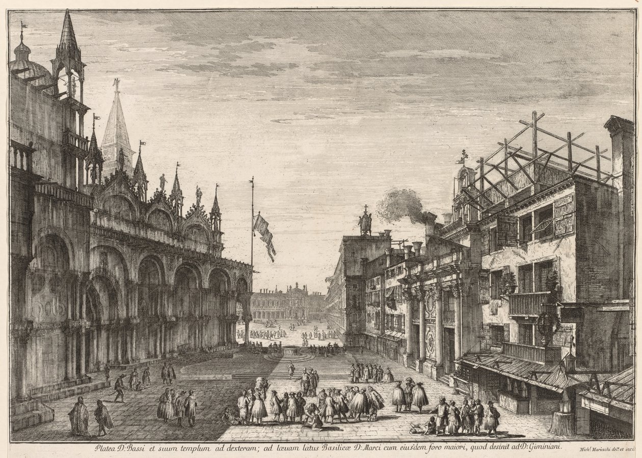 Utsikt over Venezia: Piazzetta S. Basso, 1741. av Michele Marieschi