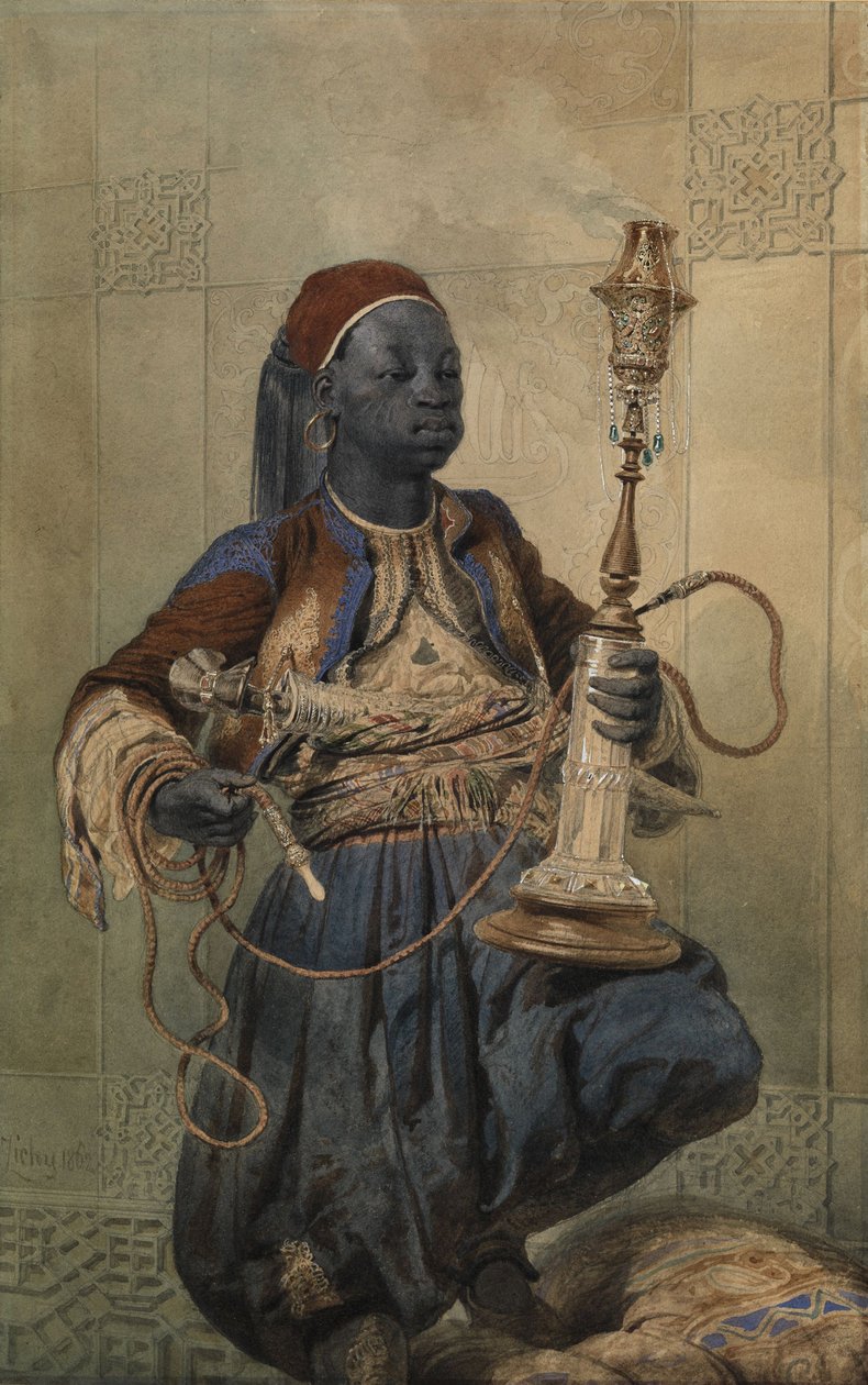 Nubian with a Waterpipe, 1862 av Mihaly von Zichy