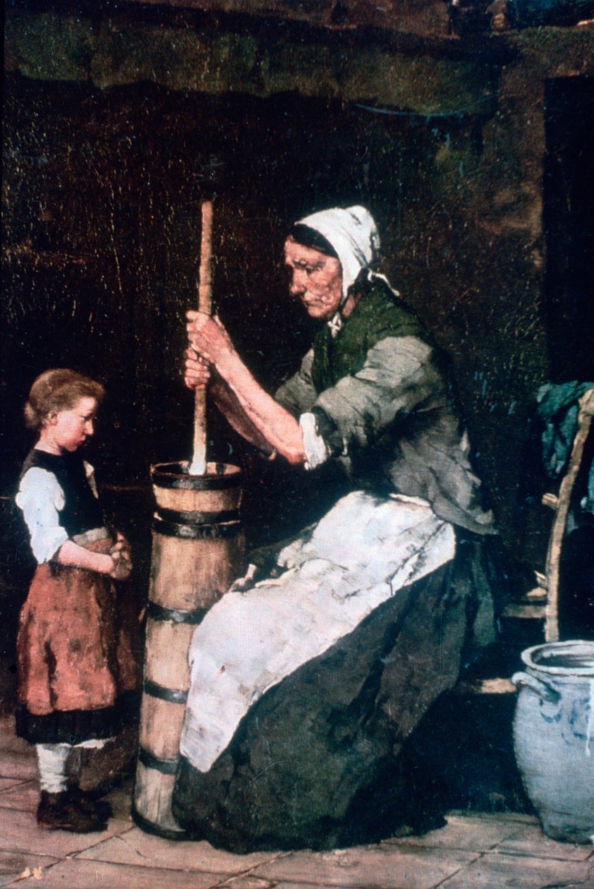 Kvinne ved Churn, c1864-1900 av Mihály Munkácsy