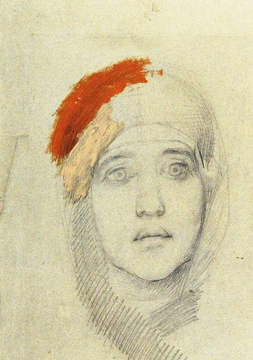 Study for the Virgin, 1884 (blyant og gouache på papir) av Mikhail Aleksandrovich Vrubel