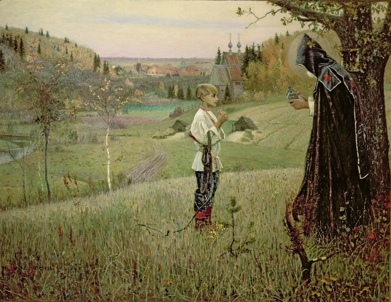 The Vision of the Young Bartholomew, 1889-90 av Mikhail Vasilievich Nesterov