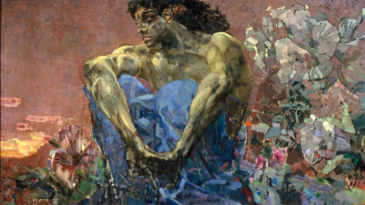 Demon sitter i en hage, 1890. av Mikhail Aleksandrovich Vrubel
