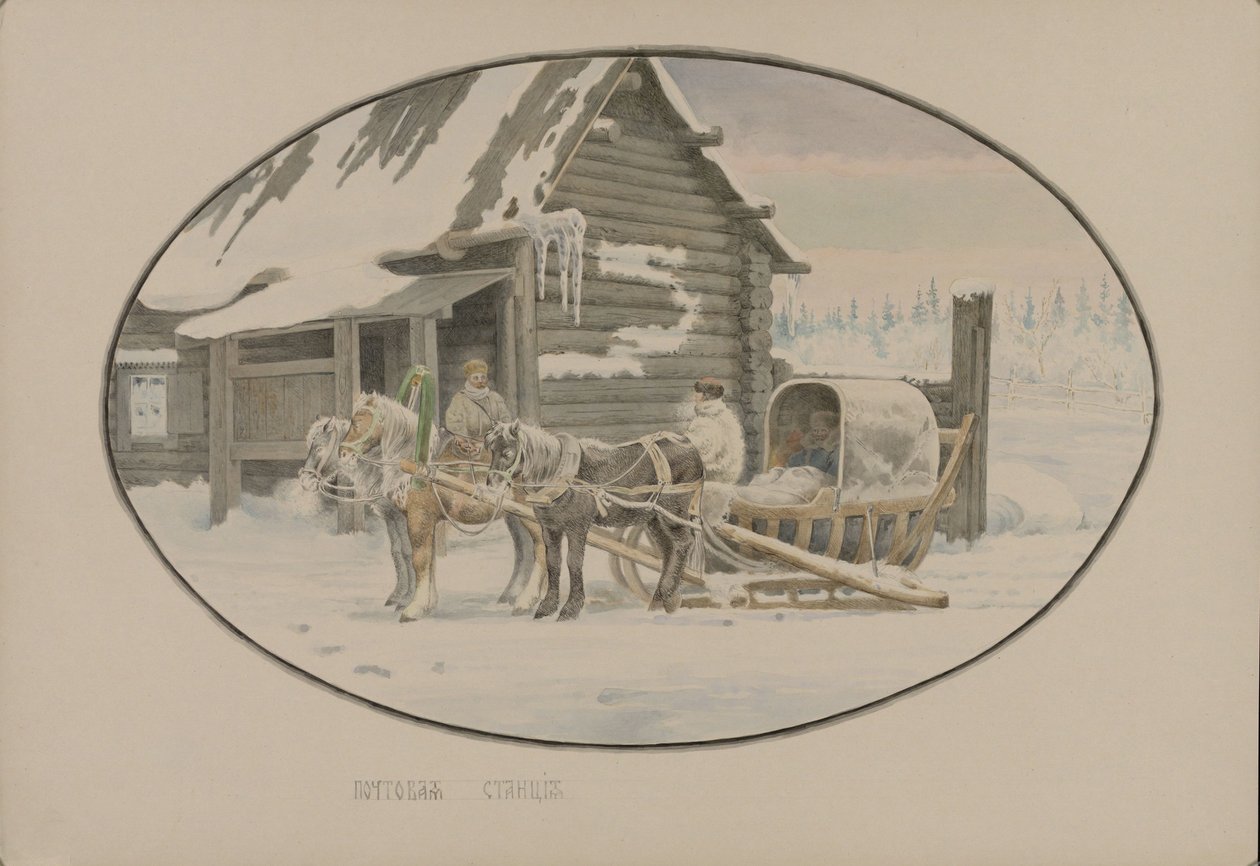 Poststasjon, 1862. av Mikhail Stepanovich Znamensky