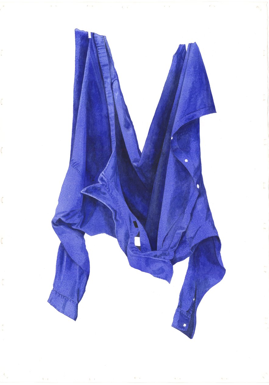 Fierce Blue Shirt, 2003 (wc på papir) av Miles Contemporary Artist Thistlethwaite