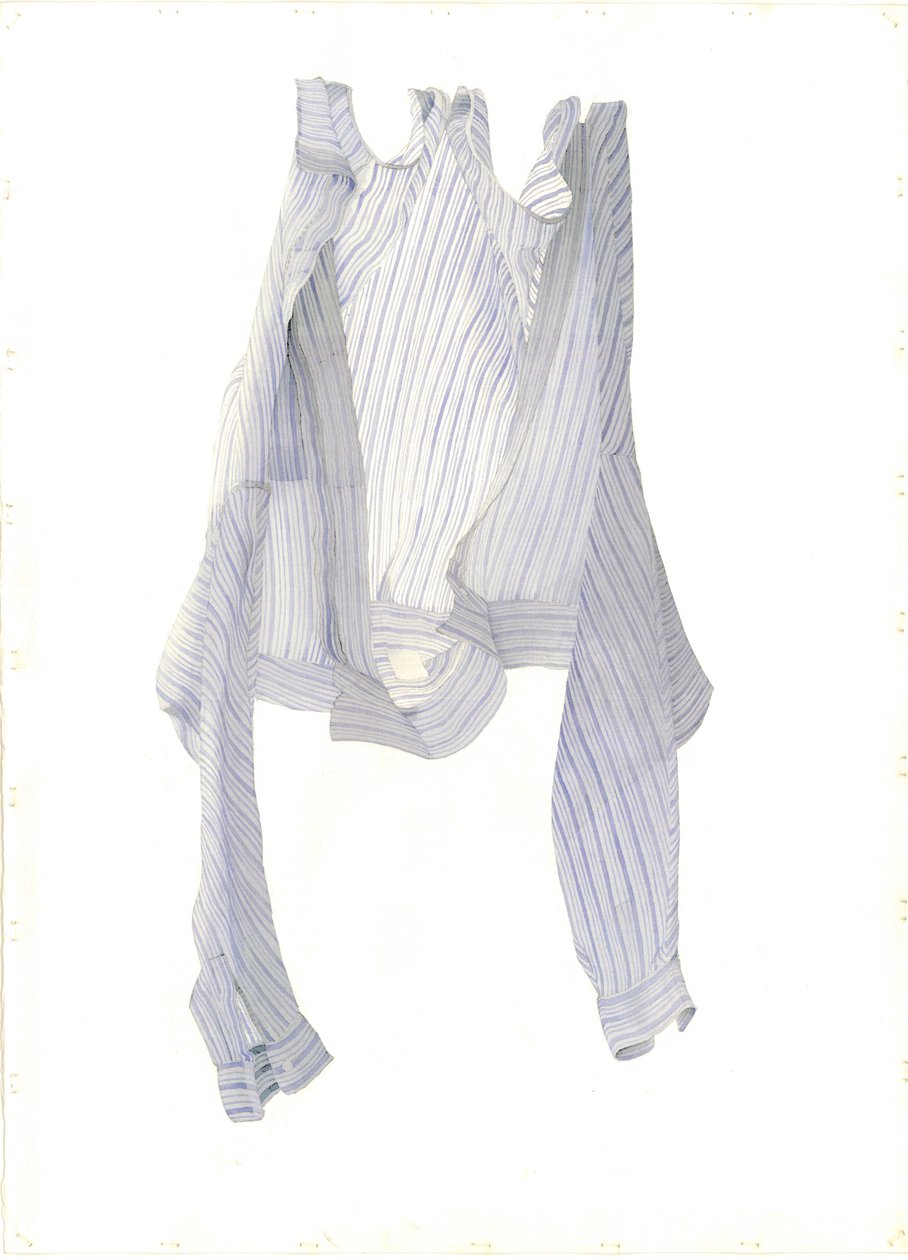 Stripy Blue Shirt in a Breeze, 2004 (wc på papir) av Miles Contemporary Artist Thistlethwaite
