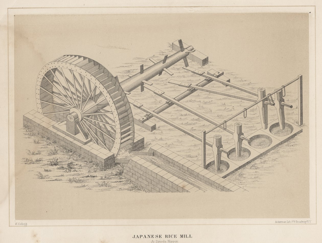 Japansk rismølle på Simoda Nippon, 1855 av Miner Kilbourne Kellogg