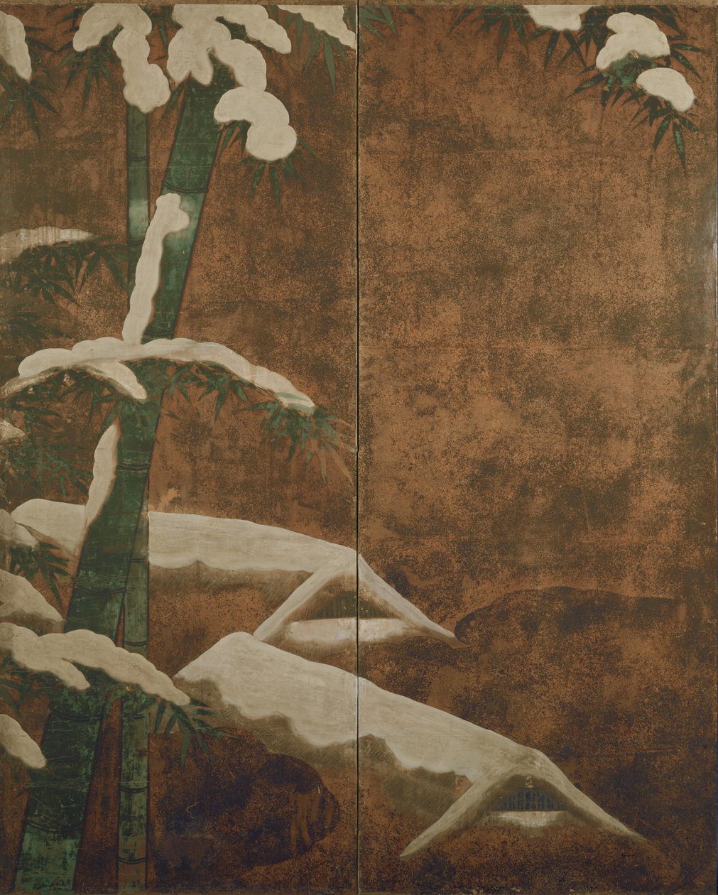 Bambus i snøen, ca. 1600 (blekk, farge, gull og sølv på papir) av Mitsuyoshi Tosa