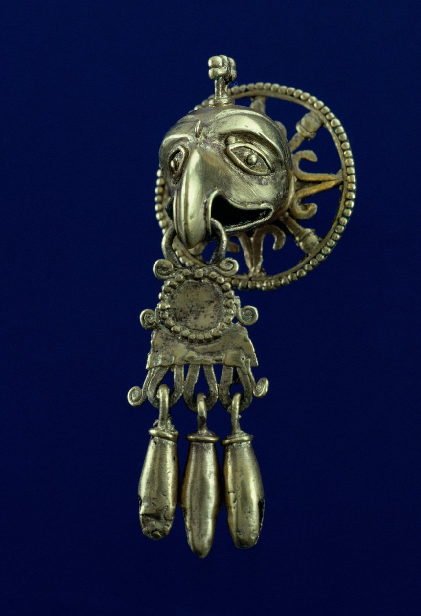Leppeplugg av fuglegud (gull) av Mixtec