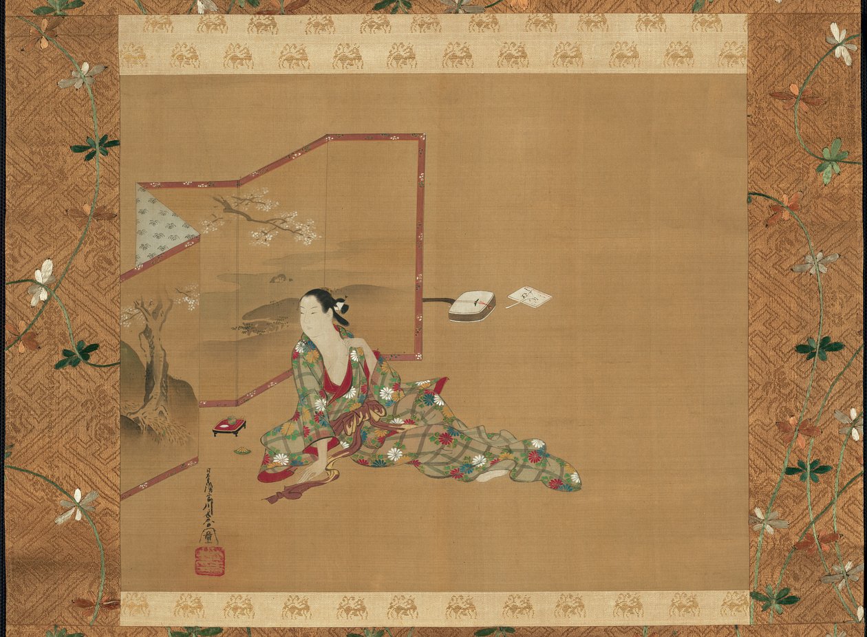 En skjønnhet bak en skjerm av Miyagawa Chōshun