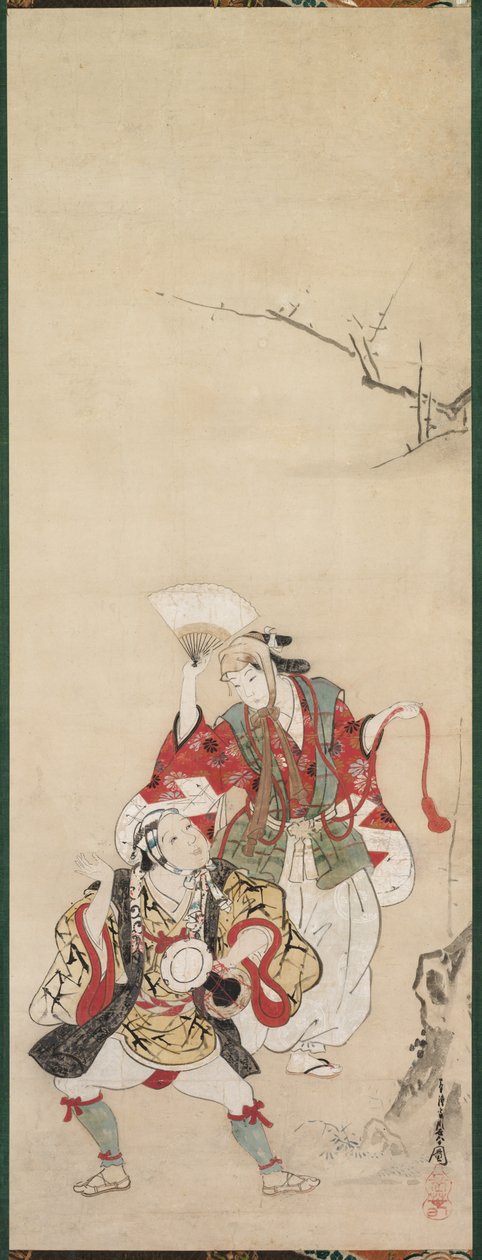 Vårdansere (Manzai) av Miyagawa Chōshun