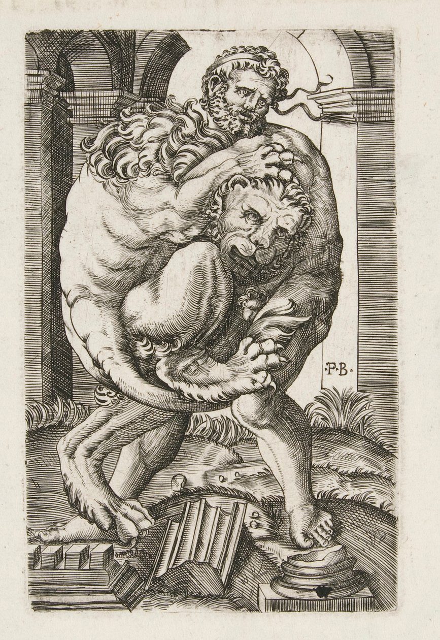 Hercules og Nemean Lion av Monogrammist B