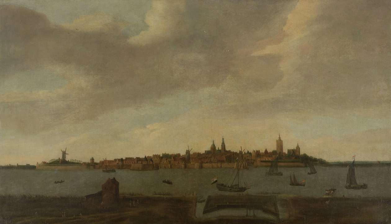 Utsikt over Heusden av Monogrammist FK (Noordelijke Nederlanden)