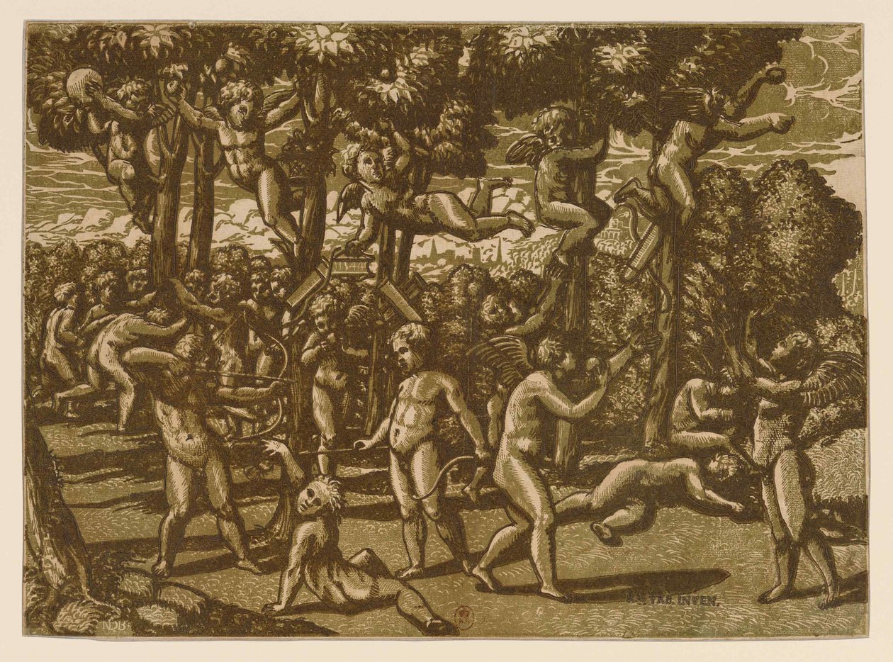 Putti spiller etter Raphael, 1544. av Monogrammist NDB