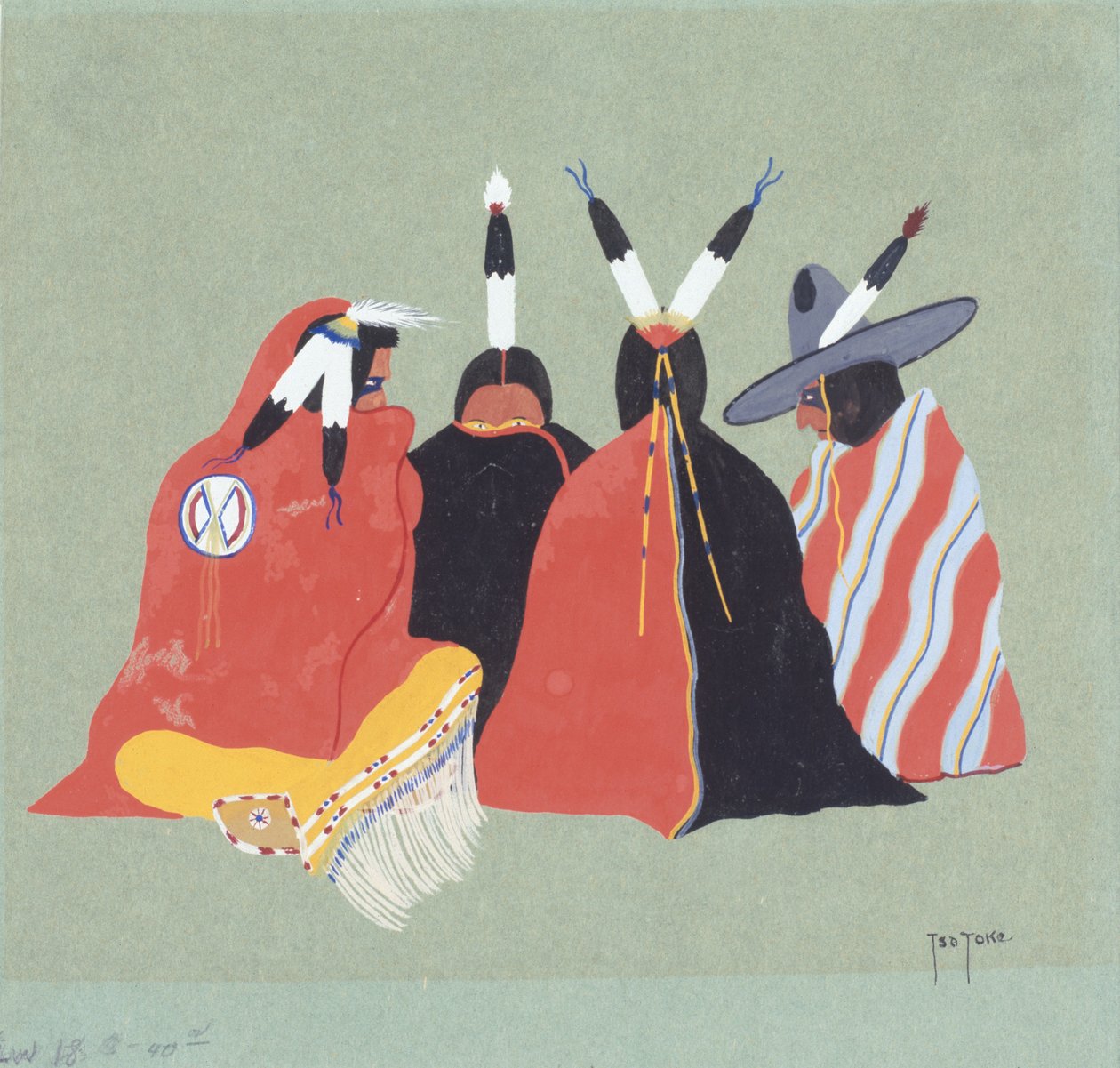 Kiowa Making Medicine, 1929 (tempera på papir) av Monroe Tsatoke
