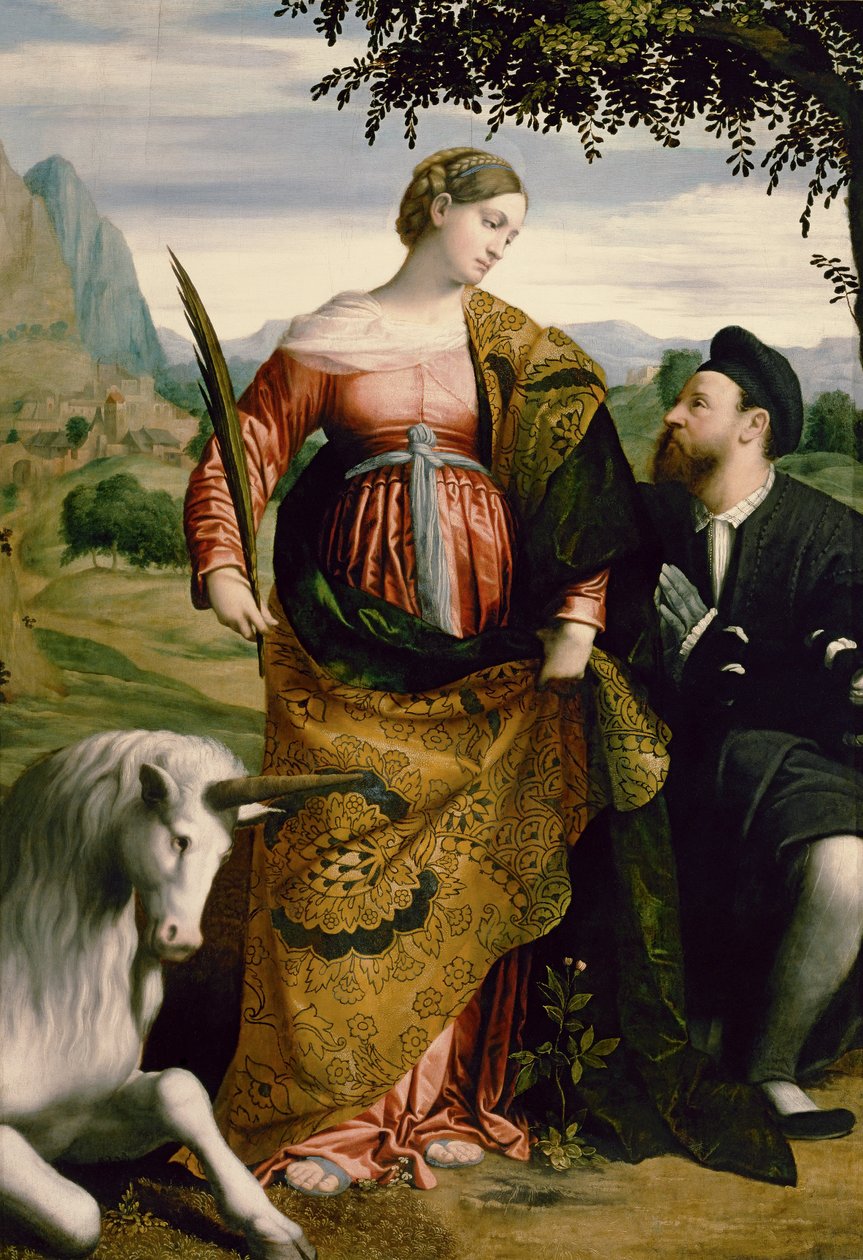 St. Justina, æret av en skytshelgen av Moretto da Brescia