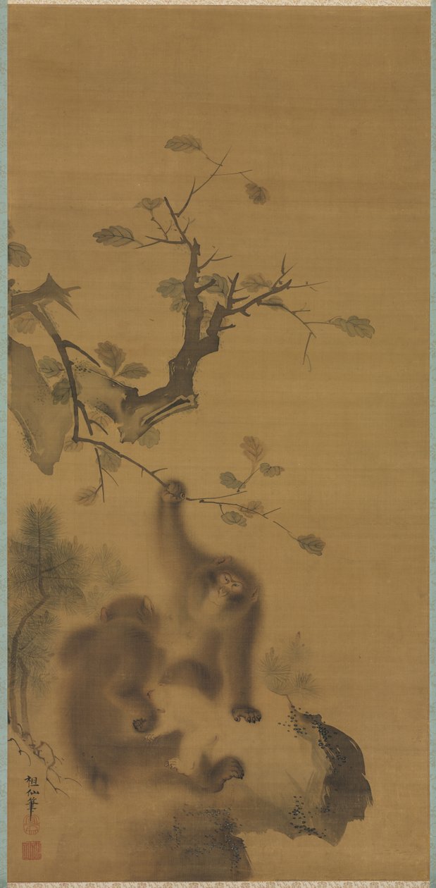 Monkeys on a Rock Ledge av Mori Sosen