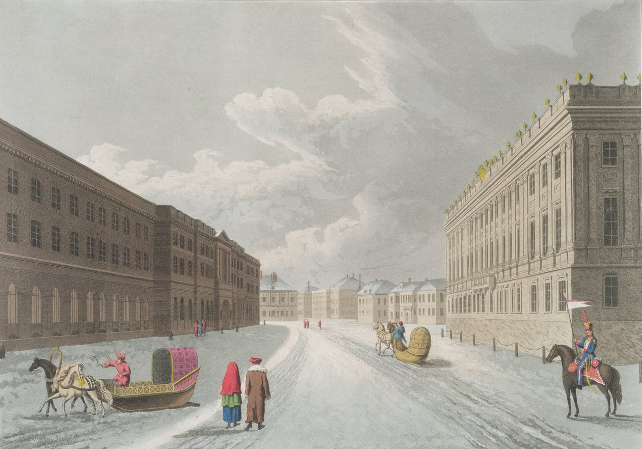 Utsikt over Marmorpalasset i Grand Millione, St. Petersburg, illustrasjon for februar fra 