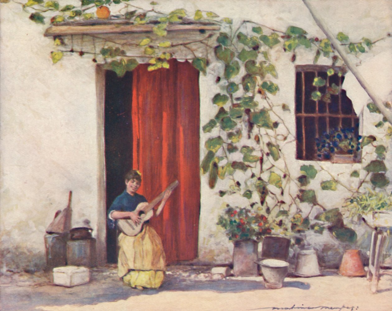 En gårdsplass, Sevilla, 1903. av Mortimer L Menpes