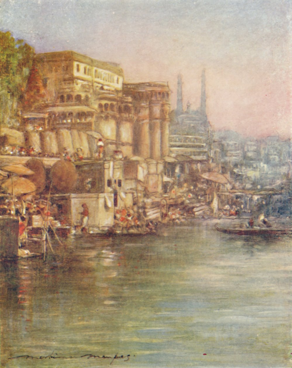 Elvefronten, Benares, 1905 av Mortimer Ludington Menpes