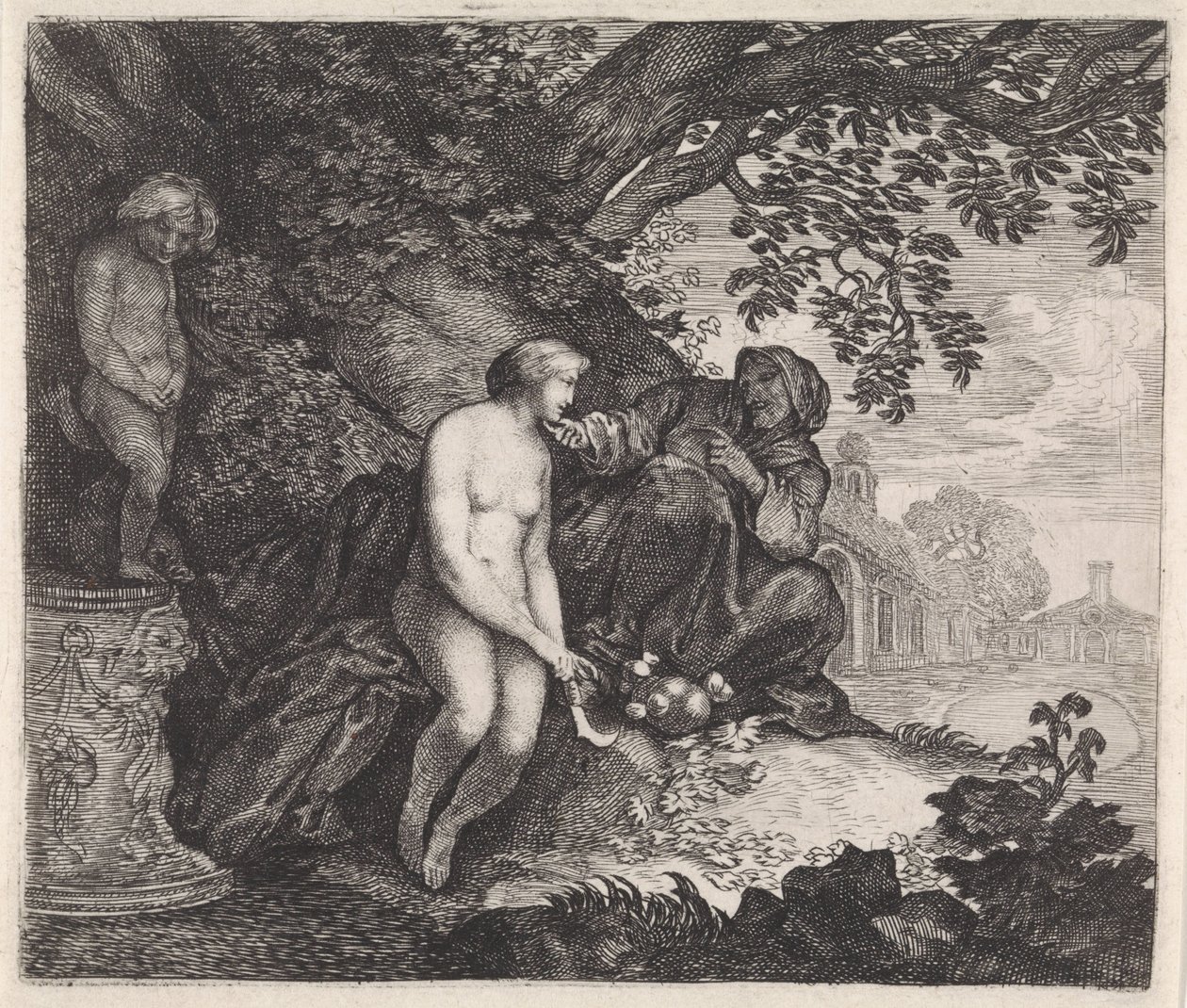 Vertumnus prøver å forføre Pomona av Moyses van Wtenbrouck