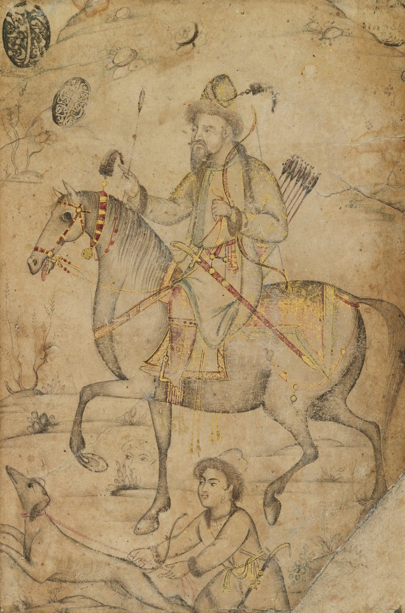 Hunter on a Horse, ca. 1600 (blekk og wc på papir) av Mughal School
