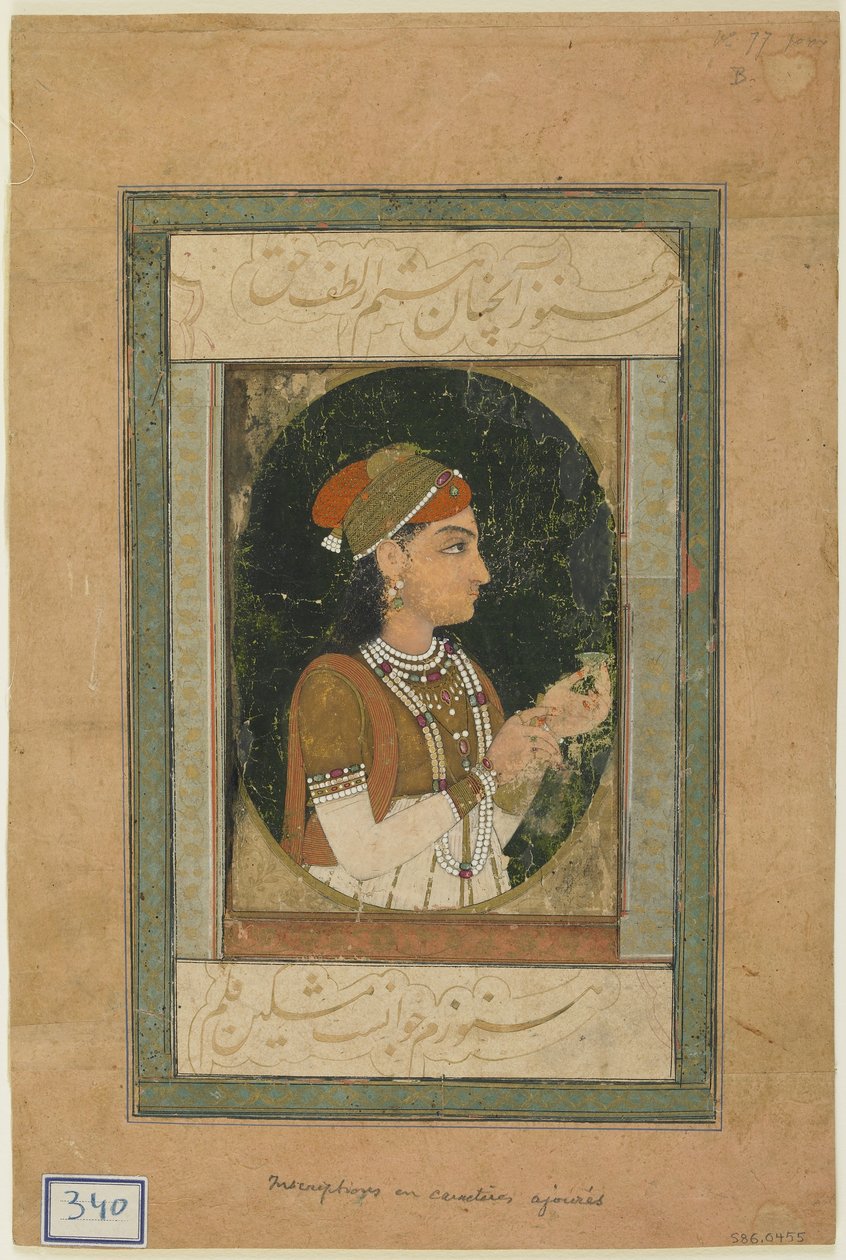 Portrait of a Princess, Albumfolio med maleri, midten av 1700-tallet av Mughal School