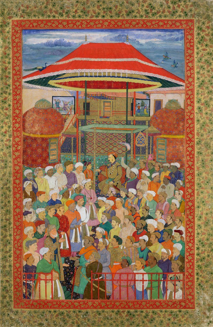 Hoffet tar imot keiser Jahangir (Shah Salim) (1569-1627) av Mughal School
