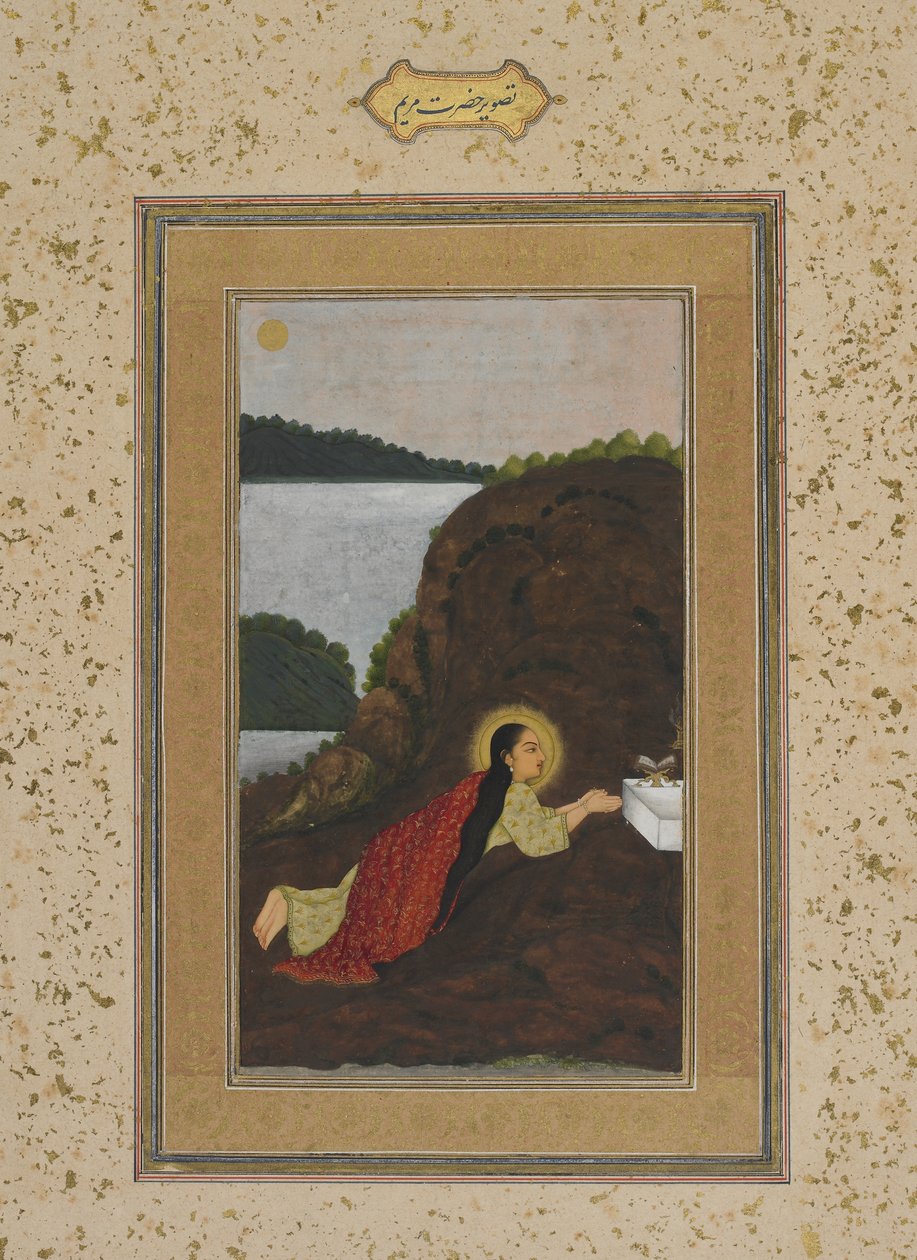 Jomfru Maria ved bønn fra Impey-albumet, Manuscript folio, ca. 1770 av Mughal School